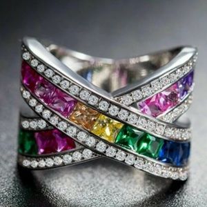 Multi-color fashion criss cross ring